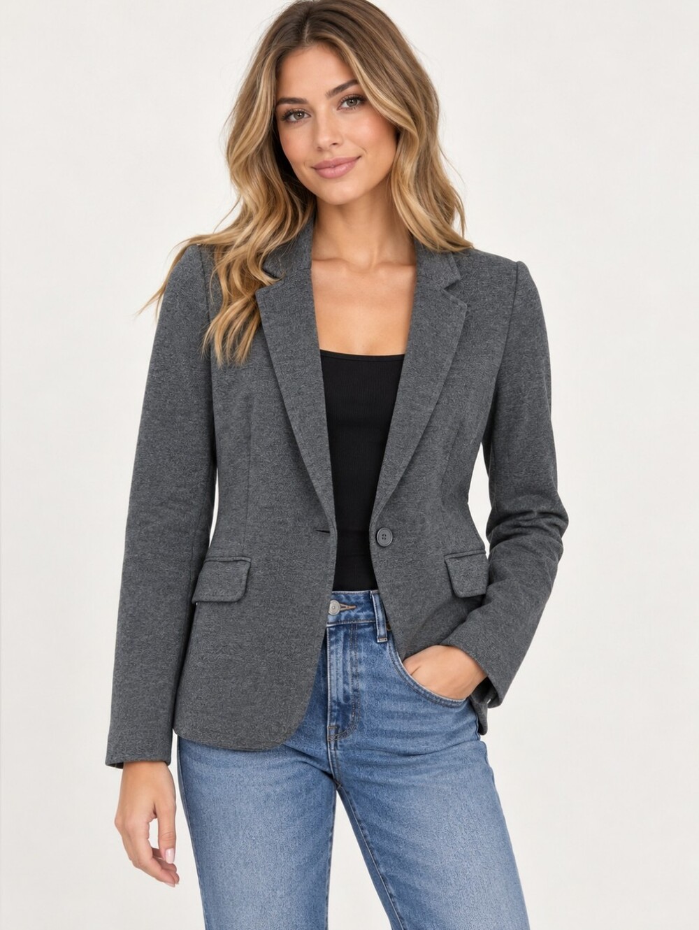 Talula Charcoal Gray Single-Button Tailored Blazer